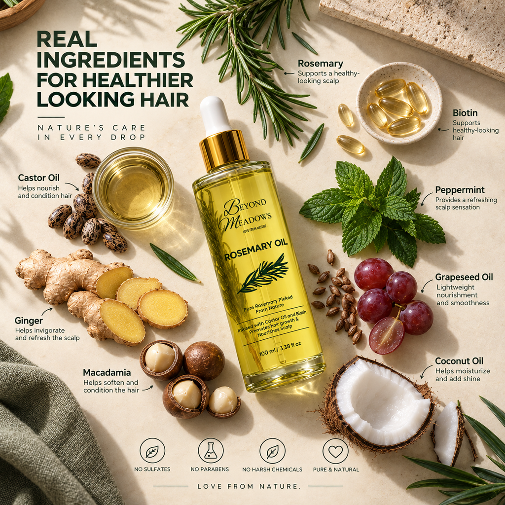 Organic Rosemary Oil for Hair Growth with Biotin, Castor Oil & Peppermint